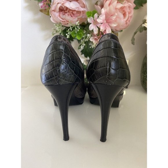 Nine West High Heels 3 Tone Faux Alligator Skin Open Toe 8.5 M Platform Sexy EUC - Picture 11 of 16